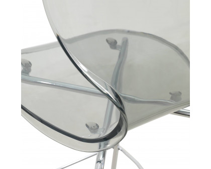 LeisureMod Oyster Mid-Century Modern Acrylic Barstool with Steel Frame in Chrome Finish - Smoke