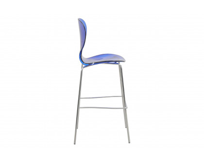 LeisureMod Oyster Mid-Century Modern Acrylic Barstool with Steel Frame in Chrome Finish - Transparent Blue