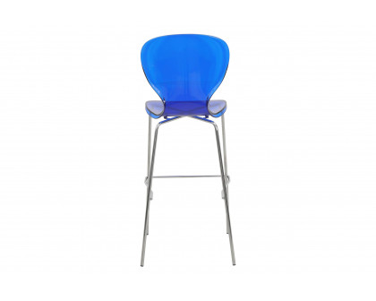 LeisureMod Oyster Mid-Century Modern Acrylic Barstool with Steel Frame in Chrome Finish - Transparent Blue