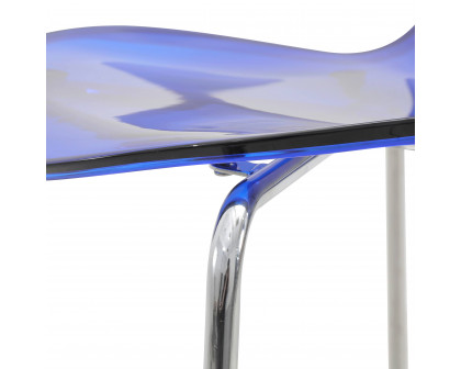 LeisureMod Oyster Mid-Century Modern Acrylic Barstool with Steel Frame in Chrome Finish - Transparent Blue