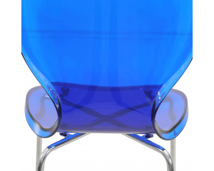 LeisureMod Oyster Mid-Century Modern Acrylic Barstool with Steel Frame in Chrome Finish - Transparent Blue