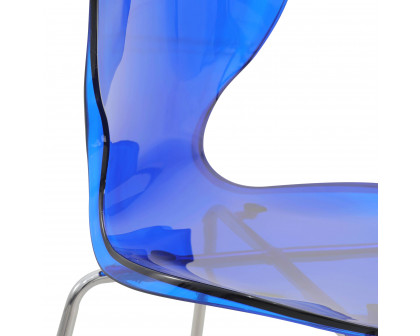 LeisureMod Oyster Mid-Century Modern Acrylic Barstool with Steel Frame in Chrome Finish - Transparent Blue