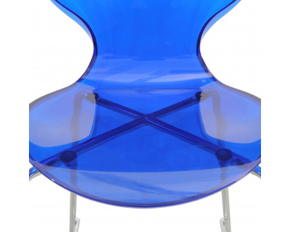 LeisureMod Oyster Mid-Century Modern Acrylic Barstool with Steel Frame in Chrome Finish - Transparent Blue