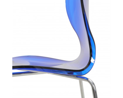 LeisureMod Oyster Mid-Century Modern Acrylic Barstool with Steel Frame in Chrome Finish - Transparent Blue