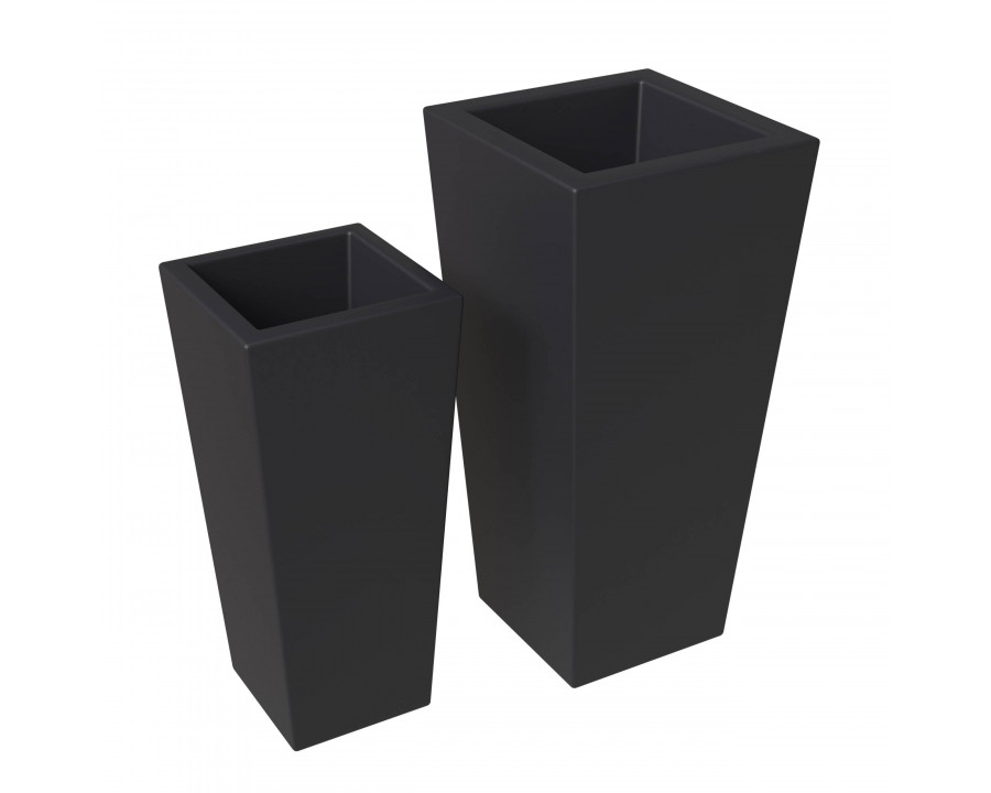 LeisureMod Orna Tapered Square Fiberstone and MgO Clay Planters Pot (Set of 2) - Black