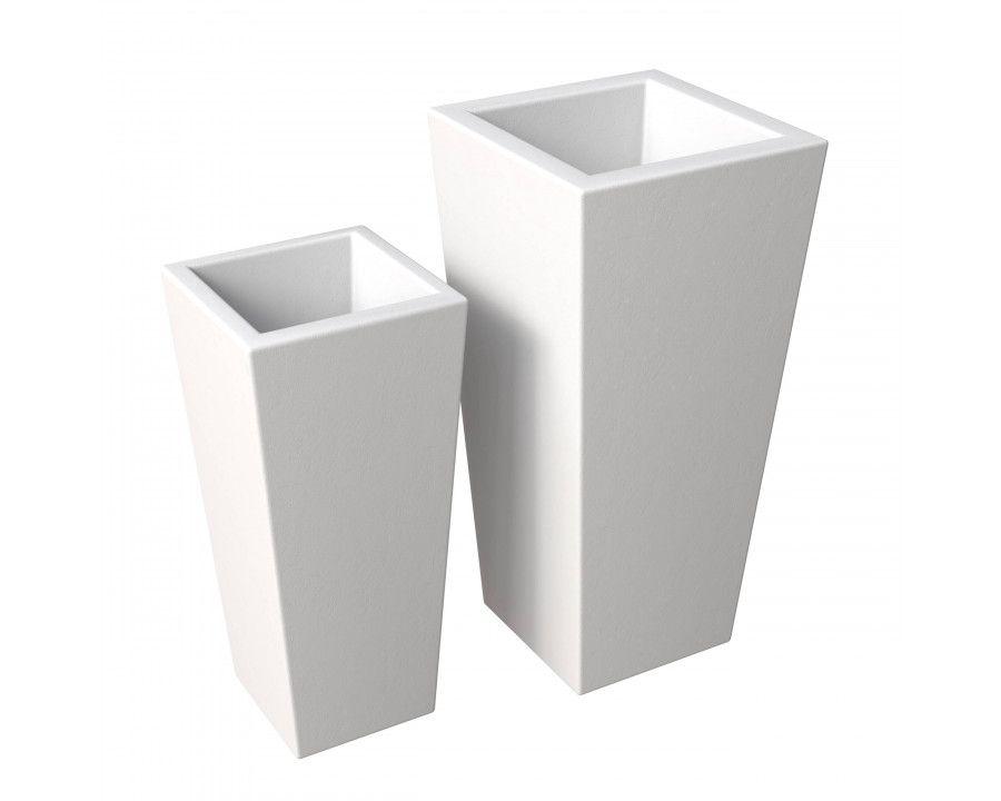 LeisureMod Orna Tapered Square Fiberstone and MgO Clay Planters Pot (Set of 2) - White