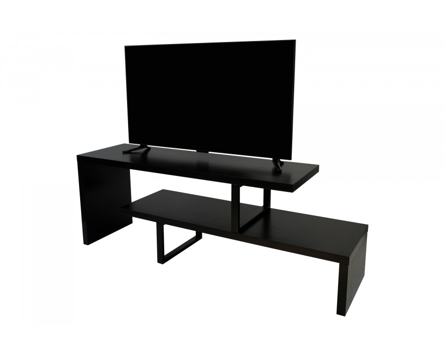 LeisureMod Orford Mid-Century Modern TV Stand with MDF Shelves and Powder Coated Iron Legs - Ebony