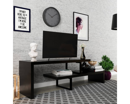 LeisureMod Orford Mid-Century Modern TV Stand with MDF Shelves and Powder Coated Iron Legs - Ebony