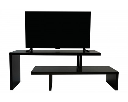 LeisureMod Orford Mid-Century Modern TV Stand with MDF Shelves and Powder Coated Iron Legs - Ebony