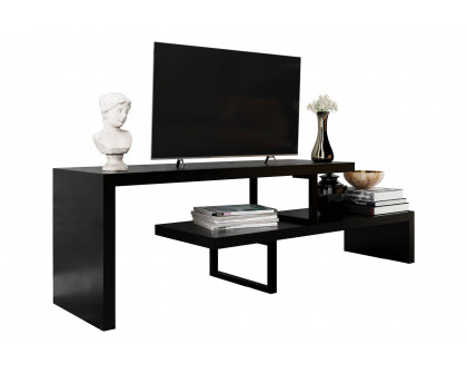 LeisureMod Orford Mid-Century Modern TV Stand with MDF Shelves and Powder Coated Iron Legs - Ebony