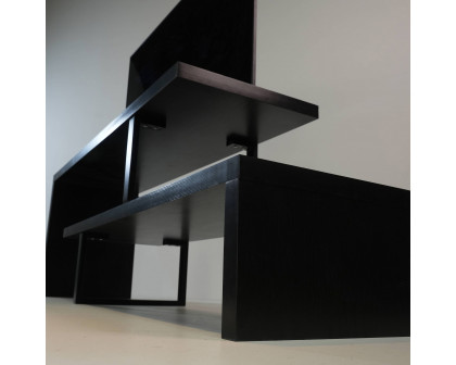 LeisureMod Orford Mid-Century Modern TV Stand with MDF Shelves and Powder Coated Iron Legs - Ebony