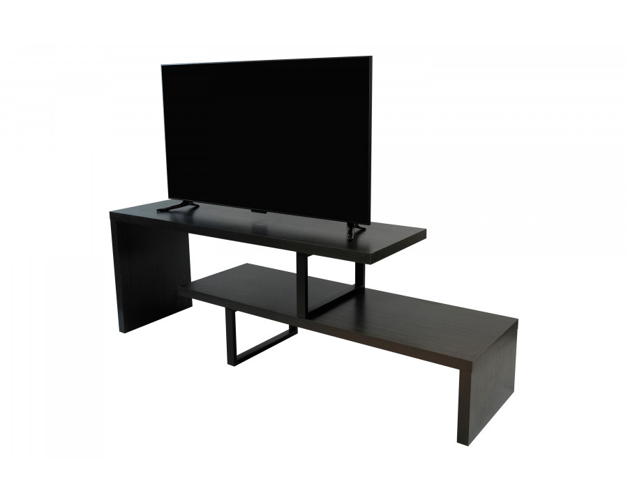 LeisureMod Orford Mid-Century Modern TV Stand with MDF Shelves and Powder Coated Iron Legs - Phantom Gray