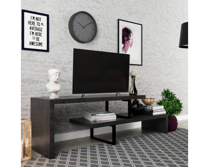 LeisureMod Orford Mid-Century Modern TV Stand with MDF Shelves and Powder Coated Iron Legs - Phantom Gray