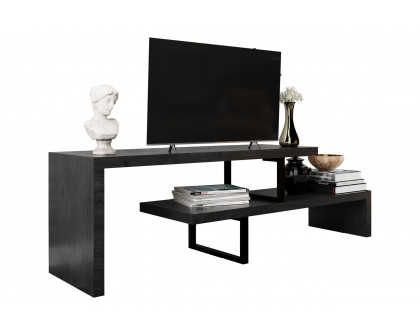 LeisureMod Orford Mid-Century Modern TV Stand with MDF Shelves and Powder Coated Iron Legs - Phantom Gray