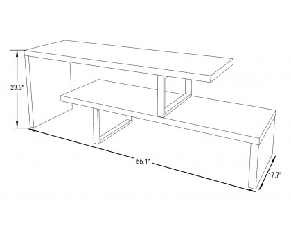 LeisureMod Orford Mid-Century Modern TV Stand with MDF Shelves and Powder Coated Iron Legs - White