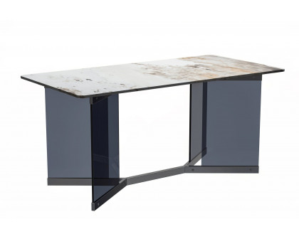 LeisureMod Oryn Mid-Century Modern 55" Rectangular Dining Table with Glass/Sintered Stone Top