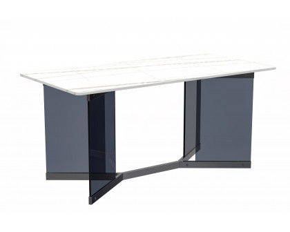 LeisureMod Oryn Mid-Century Modern 55" Rectangular Dining Table with Glass/Sintered Stone Top