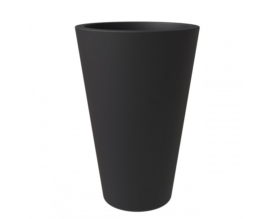 LeisureMod Pebble Modern 20" Tapered Round Planter Pot in Fiberstone and Clay - Black