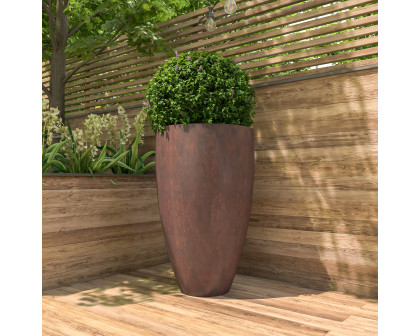 LeisureMod Petal Modern Tapered Round Planter in Fiberstone and Clay - Brown