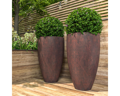 LeisureMod Petal Modern Tapered Round Planter in Fiberstone and Clay - Brown