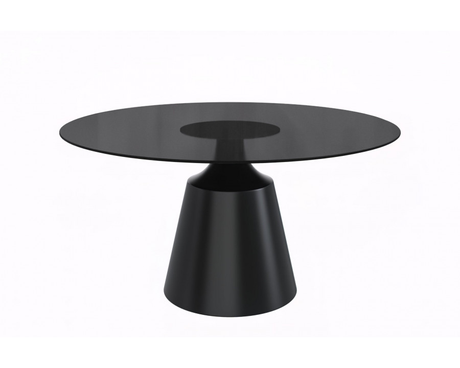 LeisureMod Prynn Modern 60" Round Dining Table with Glass Top and Black Pedestal Base - Black