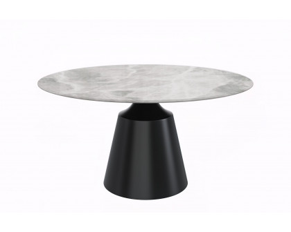 LeisureMod Prynn Modern 60" Round Dining Table with Glass Top and Black Pedestal Base