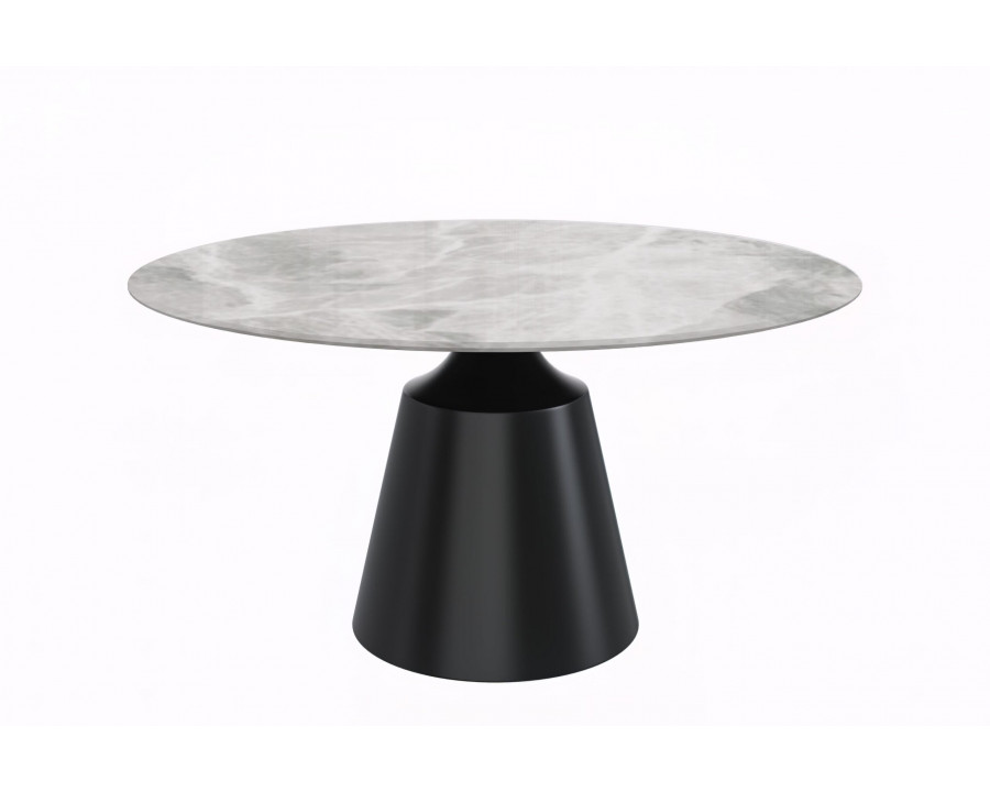 LeisureMod Prynn Modern 60" Round Dining Table with Sintered Stone Top and Black Pedestal Base - Light Gray