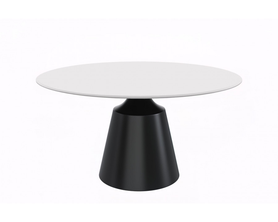 LeisureMod Prynn Modern 60" Round Dining Table with Sintered Stone Top and Black Pedestal Base - Solid White