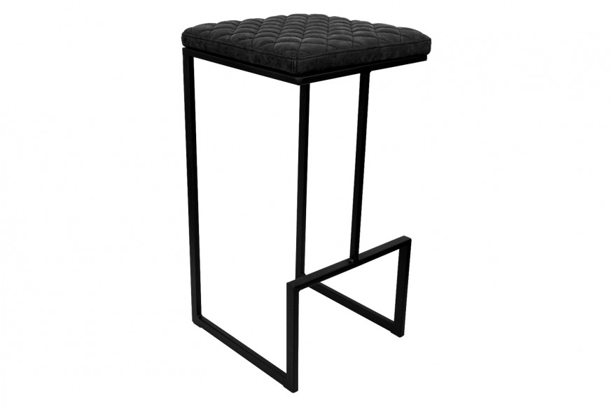 LeisureMod™ Quincy Quilted Stitched Leather Bar Stools with Black Metal Frame - Charcoal/Black