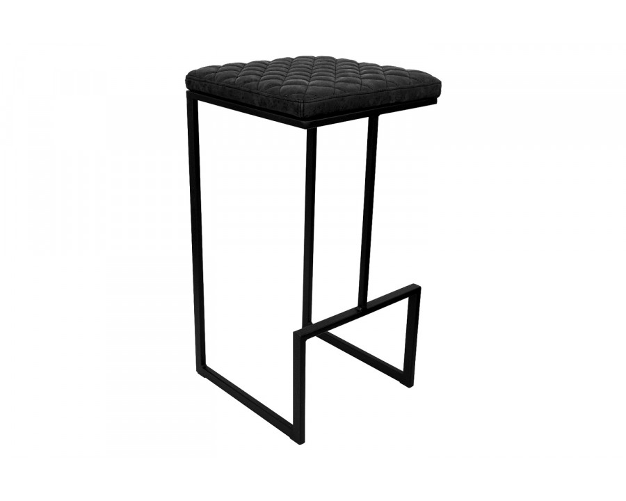 LeisureMod Quincy Quilted Stitched Leather Bar Stools with Black Metal Frame