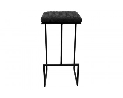 LeisureMod™ Quincy Quilted Stitched Leather Bar Stools with Black Metal Frame - Charcoal/Black