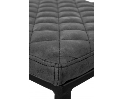 LeisureMod™ Quincy Quilted Stitched Leather Bar Stools with Black Metal Frame - Charcoal/Black