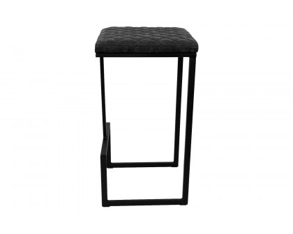 LeisureMod™ Quincy Quilted Stitched Leather Bar Stools with Black Metal Frame - Charcoal/Black