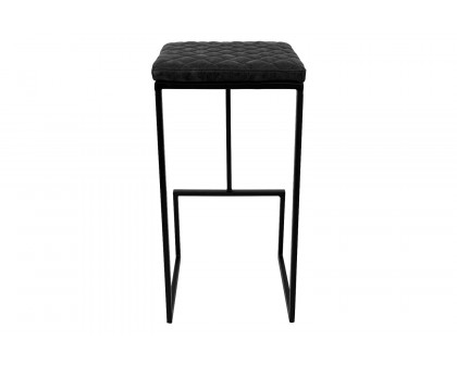 LeisureMod™ Quincy Quilted Stitched Leather Bar Stools with Black Metal Frame - Charcoal/Black