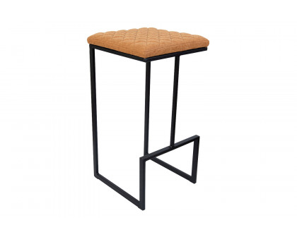 LeisureMod Quincy Quilted Stitched Leather Bar Stools with Black Metal Frame