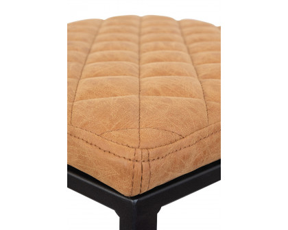 LeisureMod™ Quincy Quilted Stitched Leather Bar Stools with Black Metal Frame - Light Brown