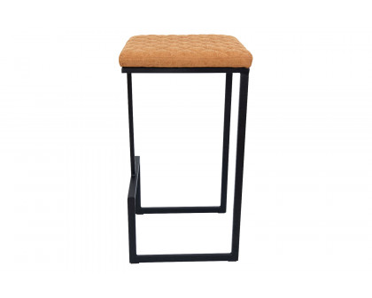 LeisureMod™ Quincy Quilted Stitched Leather Bar Stools with Black Metal Frame - Light Brown