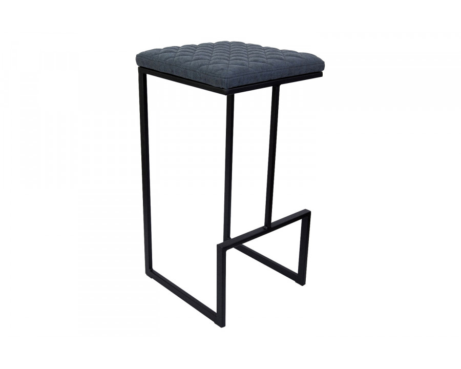 LeisureMod Quincy Quilted Stitched Leather Bar Stools with Black Metal Frame - Peacock/Blue