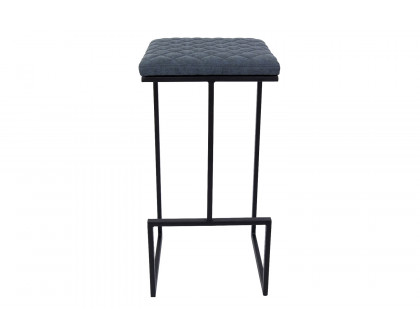 LeisureMod™ Quincy Quilted Stitched Leather Bar Stools with Black Metal Frame - Peacock/Blue