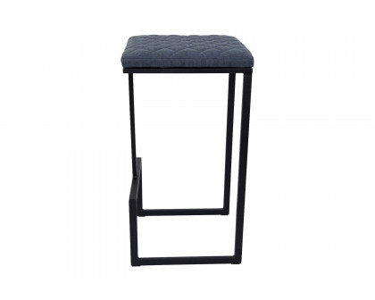 LeisureMod™ Quincy Quilted Stitched Leather Bar Stools with Black Metal Frame - Peacock/Blue