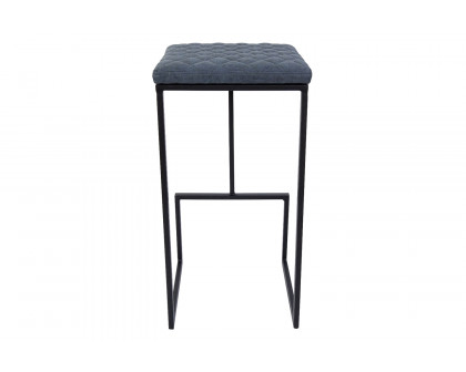 LeisureMod™ Quincy Quilted Stitched Leather Bar Stools with Black Metal Frame - Peacock/Blue