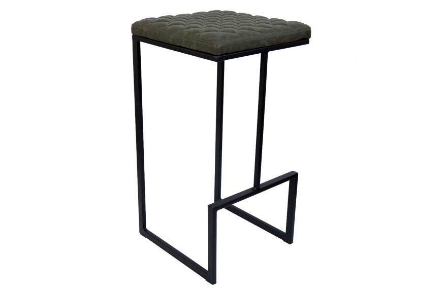 LeisureMod™ Quincy Quilted Stitched Leather Bar Stools with Black Metal Frame - Olive Green