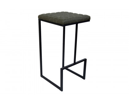 LeisureMod™ Quincy Quilted Stitched Leather Bar Stools with Black Metal Frame - Olive Green