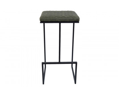 LeisureMod™ Quincy Quilted Stitched Leather Bar Stools with Black Metal Frame - Olive Green