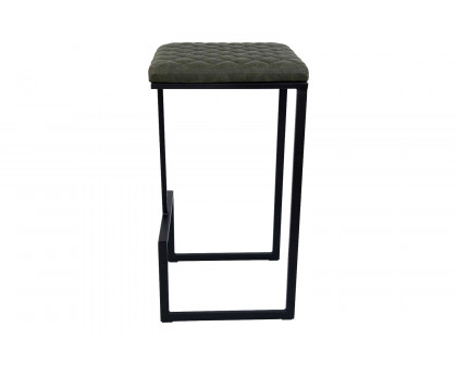 LeisureMod™ Quincy Quilted Stitched Leather Bar Stools with Black Metal Frame - Olive Green