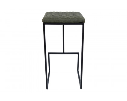 LeisureMod™ Quincy Quilted Stitched Leather Bar Stools with Black Metal Frame - Olive Green