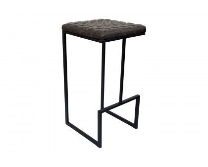 LeisureMod Quincy Quilted Stitched Leather Bar Stools with Black Metal Frame