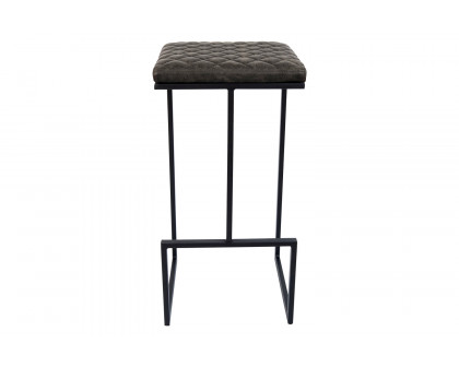 LeisureMod Quincy Quilted Stitched Leather Bar Stools with Black Metal Frame - Gray