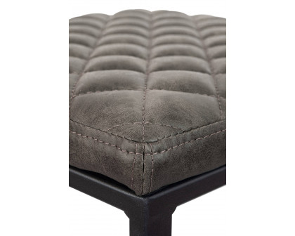 LeisureMod Quincy Quilted Stitched Leather Bar Stools with Black Metal Frame - Gray