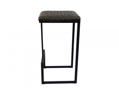 LeisureMod Quincy Quilted Stitched Leather Bar Stools with Black Metal Frame - Gray